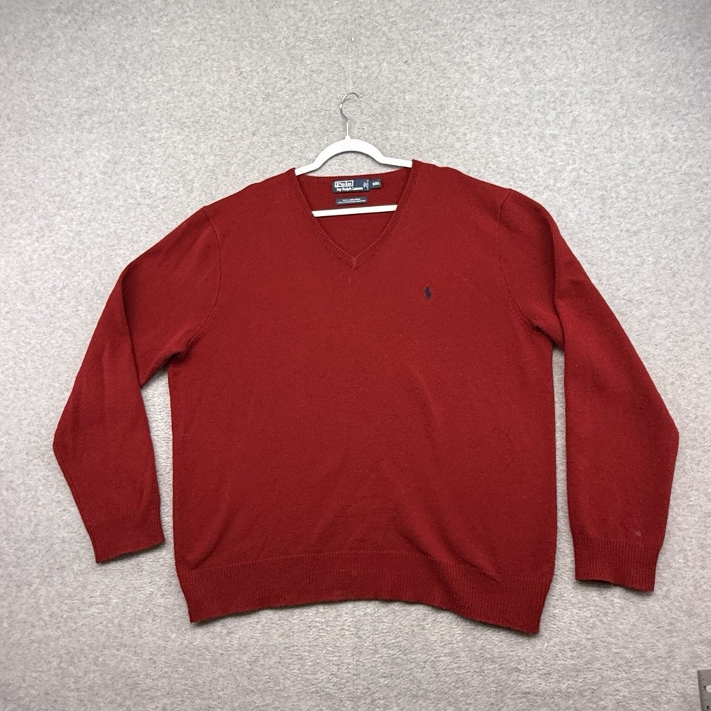 Polo Ralph Lauren Men's Red V-Neck 100% Lambs Wool Sweater Sz XXL Classic Preppy